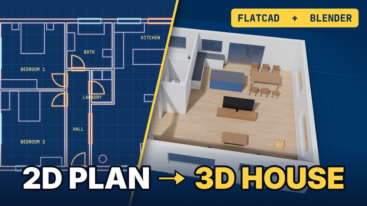 2D Floor Plan to 3D House in Blender (Free, Step by Step) | flatcad Tutorial 1